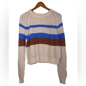 Lush Multicolor Striped Sweater - Cream, Blue, and Brown